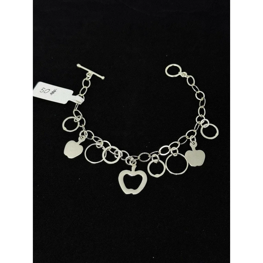 Pulsera De Plata 925 Con Dijes De Manzana Silver 925 - 7 Inch